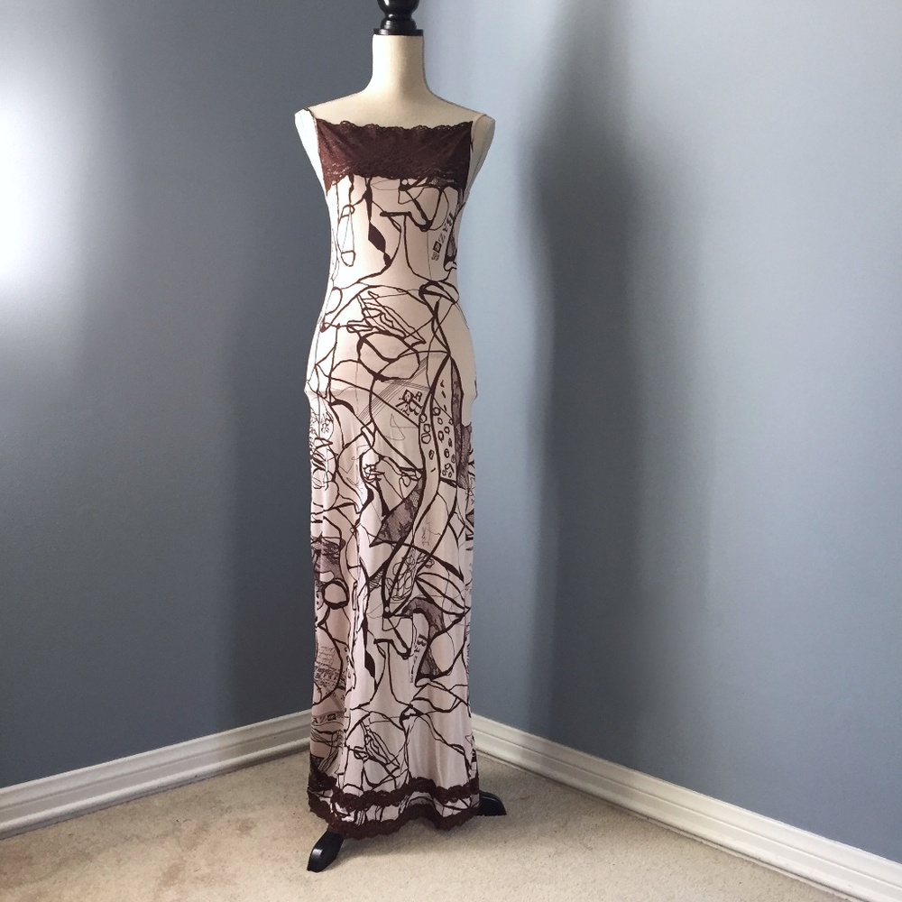 Christian Lacroix Cream and Brown Maxi Dress